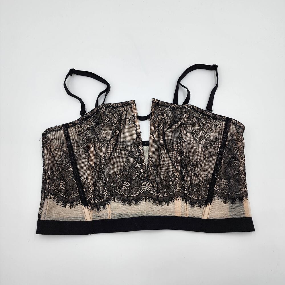 Victorias Secret Black Lace Long Line Strapless Boning Bra Size L